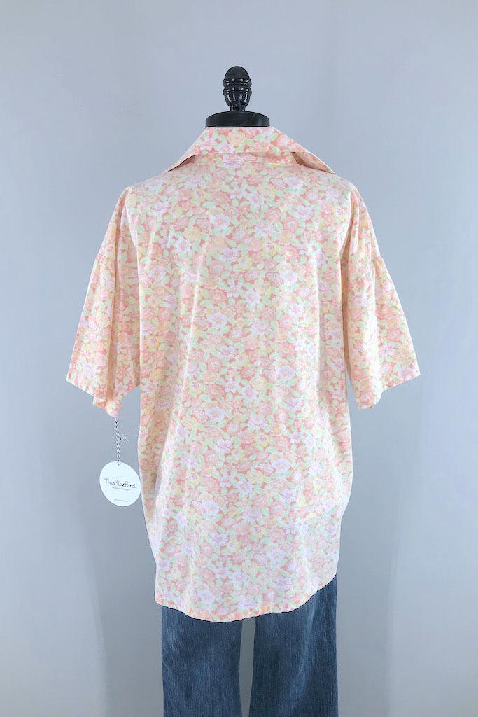 Vintage Peach Floral Print Blouse-ThisBlueBird