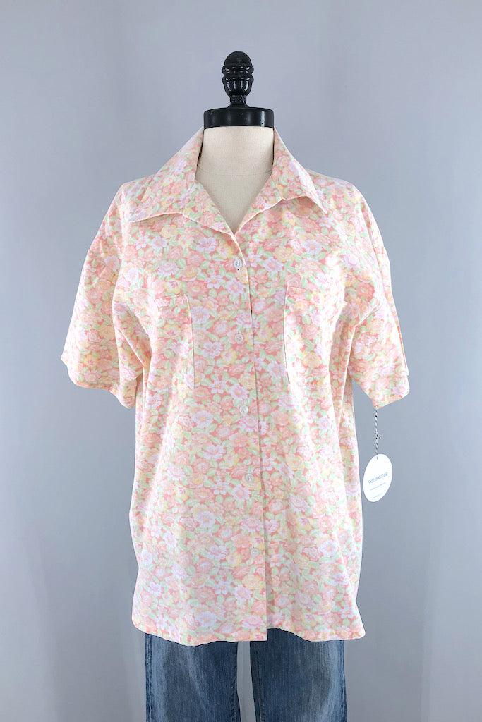 Vintage Peach Floral Print Blouse-ThisBlueBird