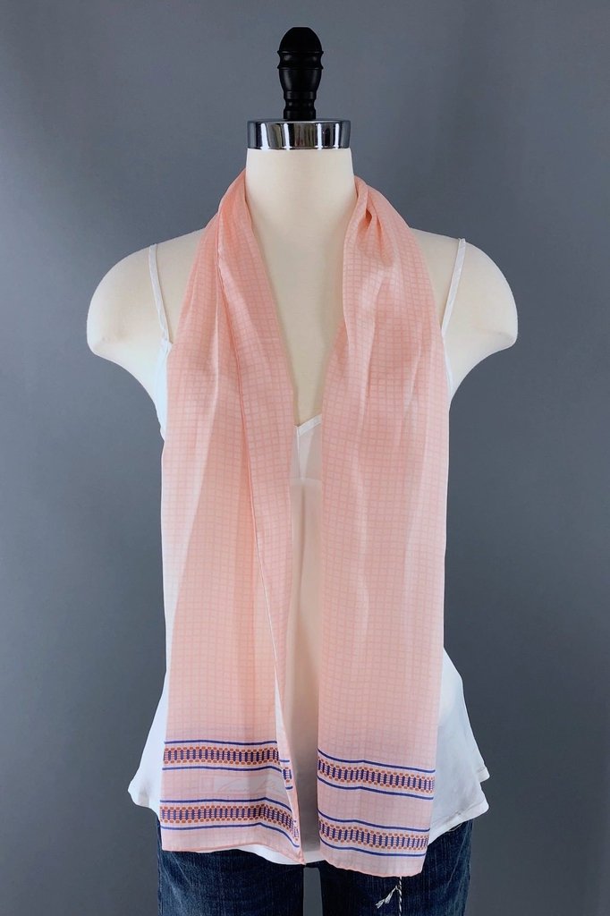 Vintage 1980s Peach and Blue Anne Klien Scarf-ThisBlueBird - Modern Vintage