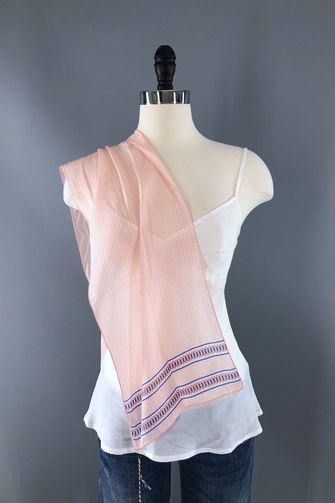 Vintage 1980s Peach and Blue Anne Klien Scarf-ThisBlueBird - Modern Vintage