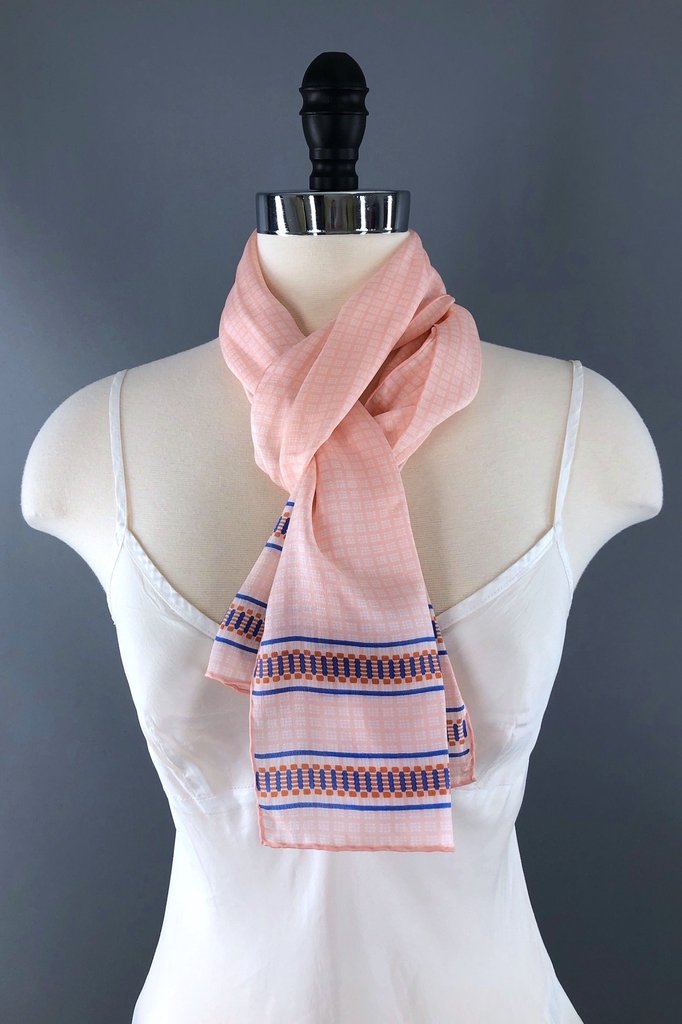 Vintage 1980s Peach and Blue Anne Klien Scarf-ThisBlueBird - Modern Vintage
