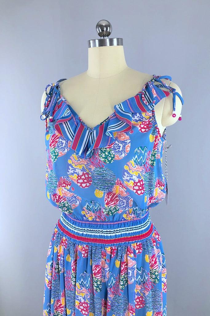 Vintage Periwinkle Blue Georgette Sundress-ThisBlueBird