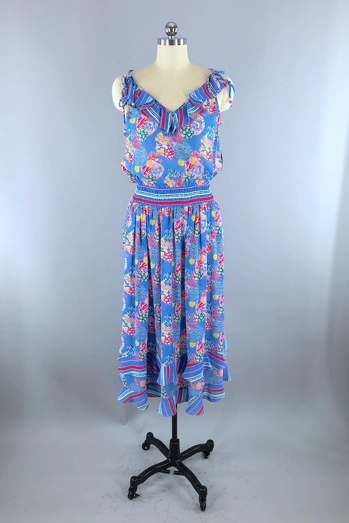 Vintage Periwinkle Blue Georgette Sundress-ThisBlueBird