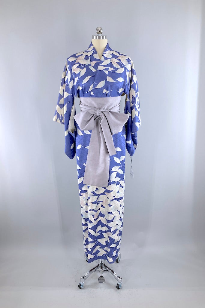 Vintage Periwinkle Silk Kimono Robe-ThisBlueBird