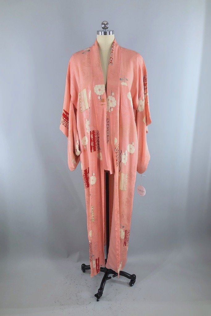 Vintage Pink Art Deco Silk Kimono Robe-ThisBlueBird - Modern Vintage