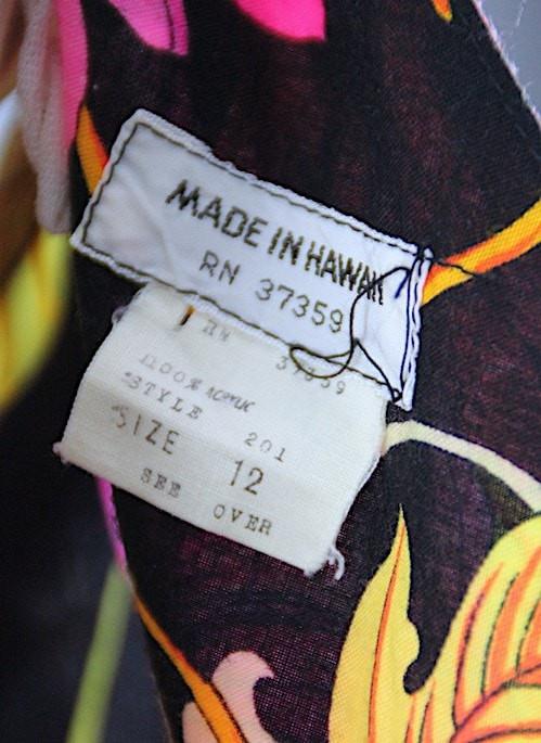 Vintage 1960s Hawaiian Maxi Dress / Black &amp; Pink Floral Print - ThisBlueBird