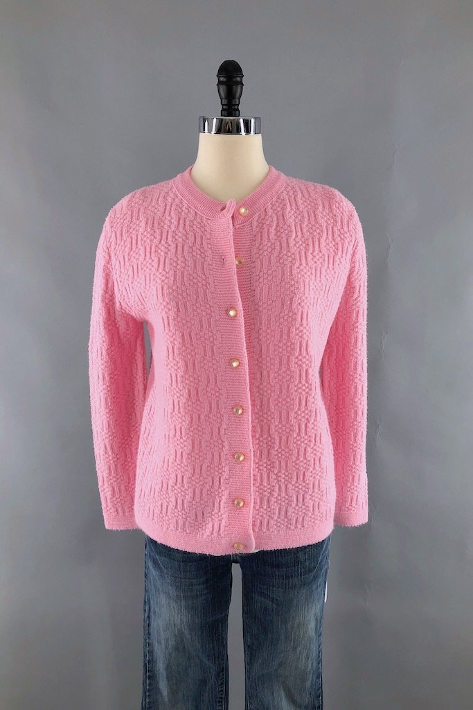 Vintage Pink Cardigan Sweater-ThisBlueBird
