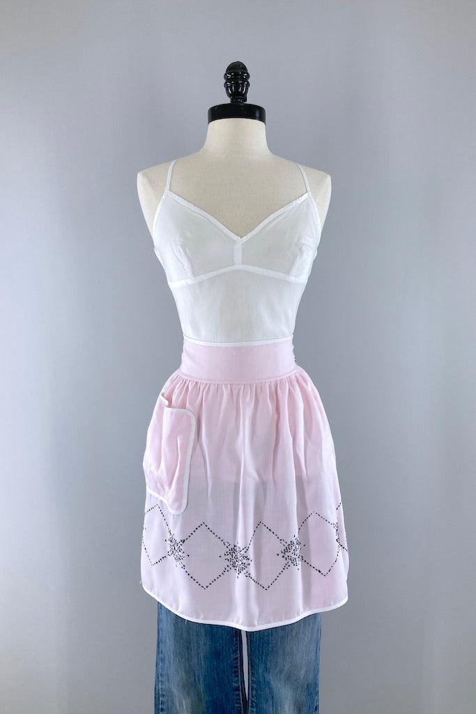 Vintage Pink Cross-stitch Half Apron-ThisBlueBird