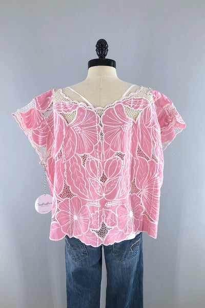 Vintage Pink Cutwork Embroidered Top-ThisBlueBird - Modern Vintage
