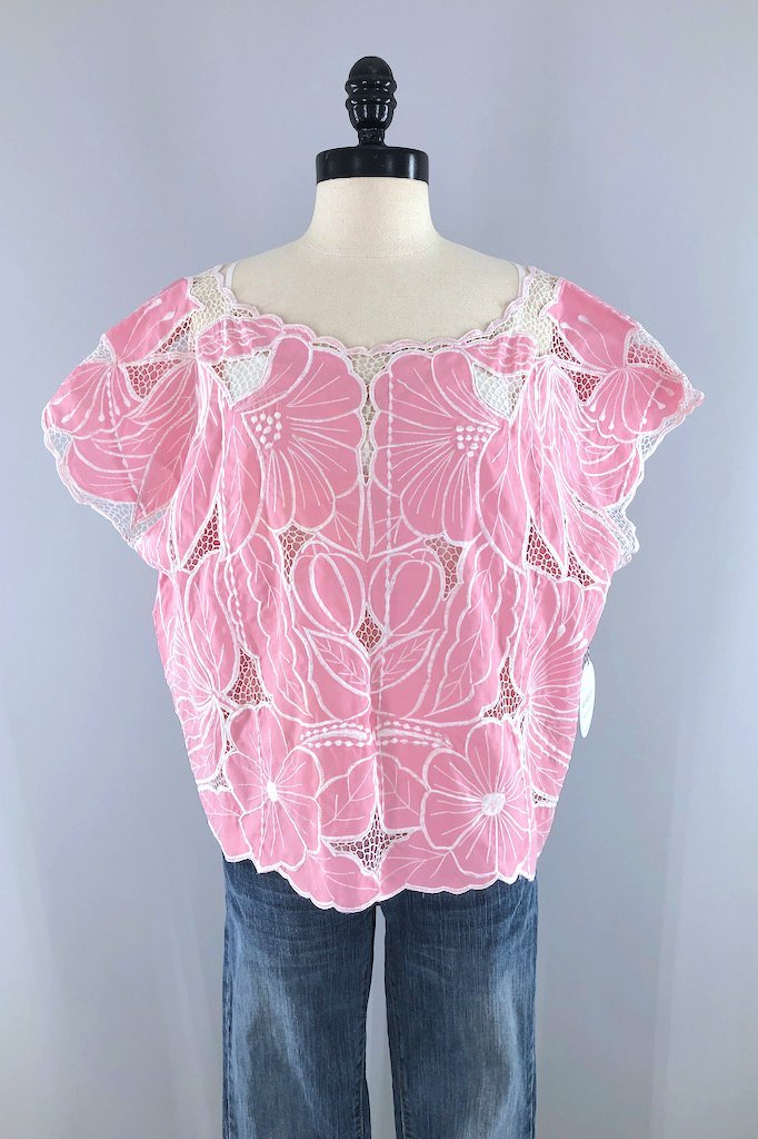 Vintage Pink Cutwork Embroidered Top-ThisBlueBird - Modern Vintage