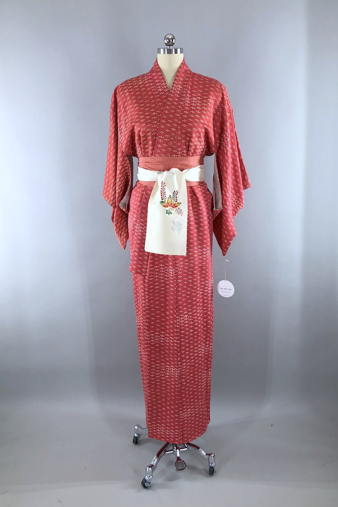 Vintage Pink Diamond Silk Kimono Robe-ThisBlueBird - Modern Vintage