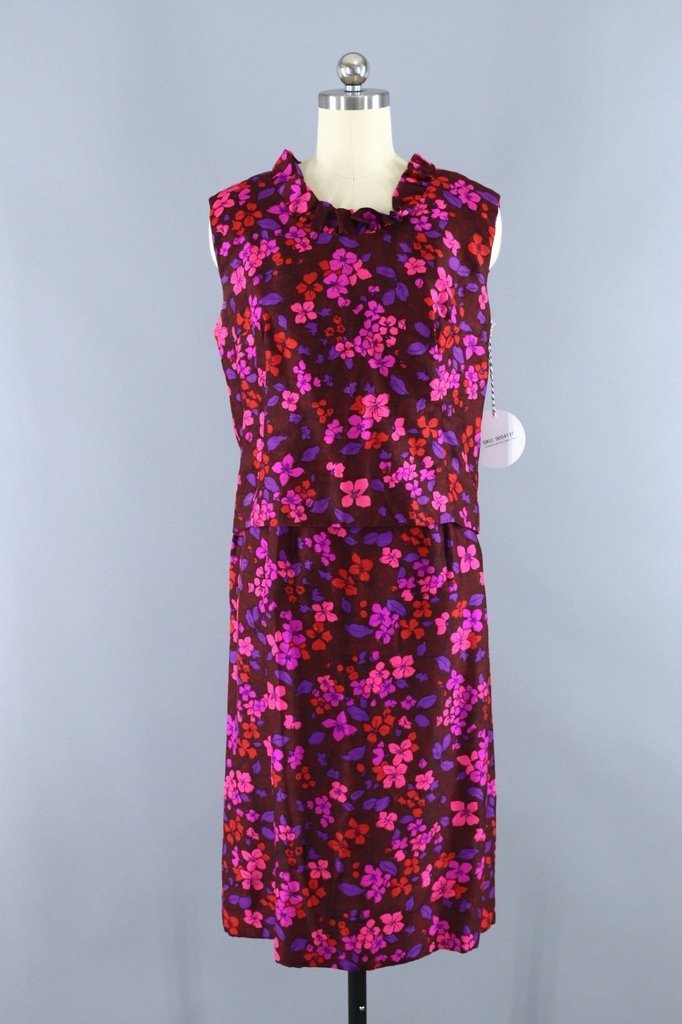 Vintage 1960s Blouse & Skirt Set / Pink & Purple Floral Print - ThisBlueBird