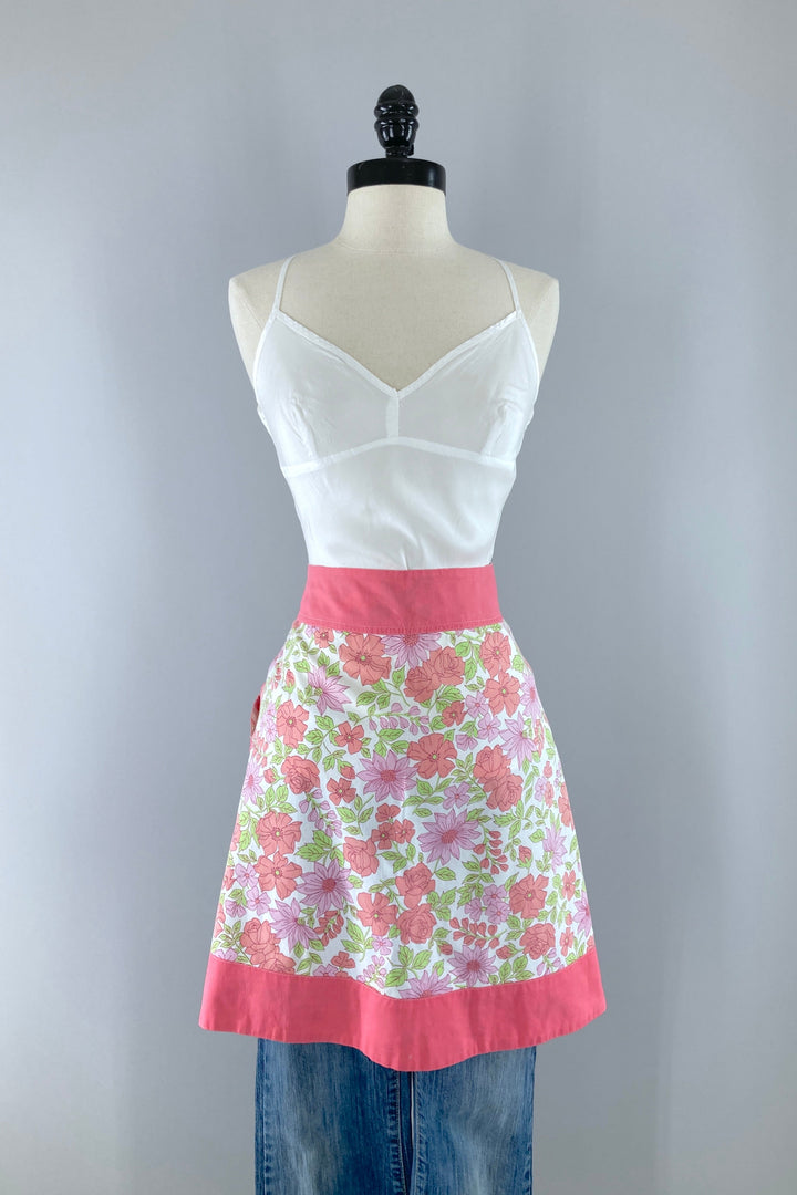 Vintage Pink Floral Half Apron-ThisBlueBird