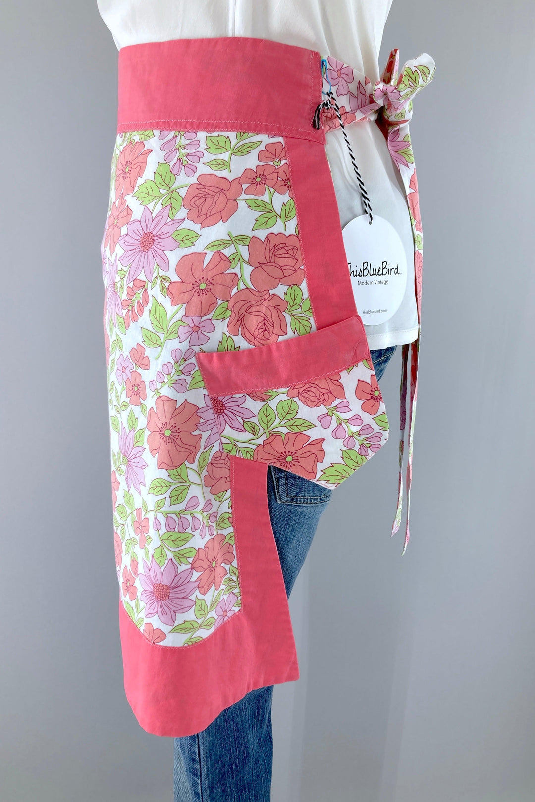 Vintage Pink Floral Half Apron-ThisBlueBird