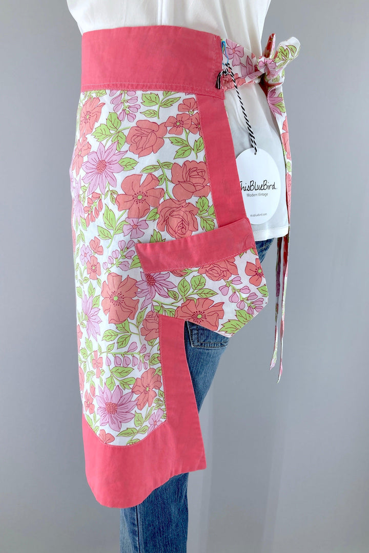 Vintage Pink Floral Half Apron-ThisBlueBird