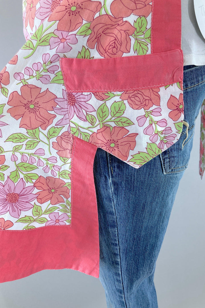 Vintage Pink Floral Half Apron-ThisBlueBird