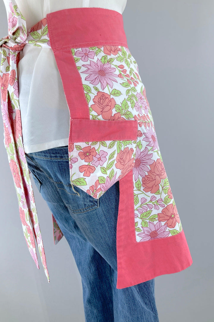 Vintage Pink Floral Half Apron-ThisBlueBird