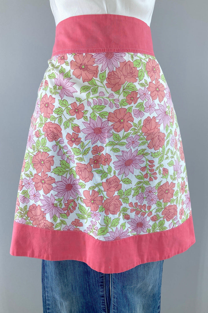 Vintage Pink Floral Half Apron-ThisBlueBird
