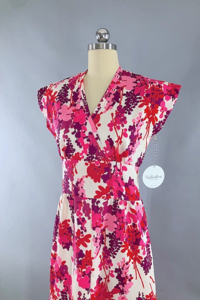 Vintage Pink Floral Maxi Dress-ThisBlueBird - Modern Vintage