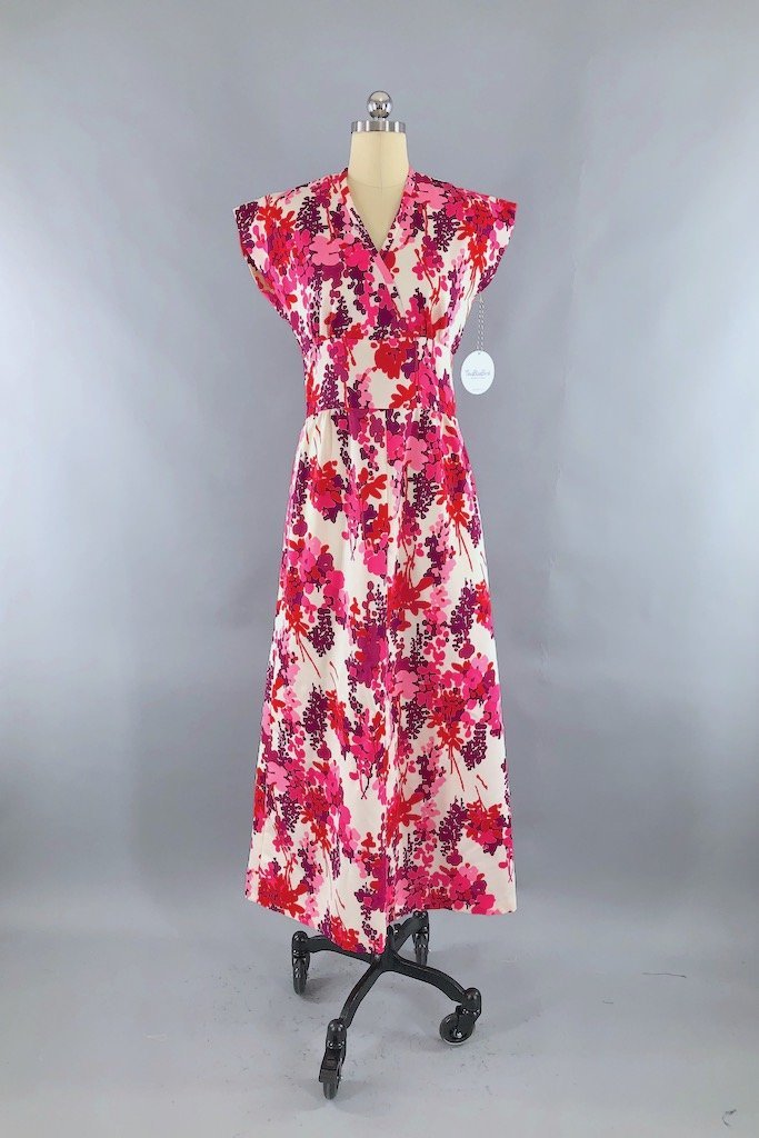 Vintage Pink Floral Maxi Dress-ThisBlueBird - Modern Vintage