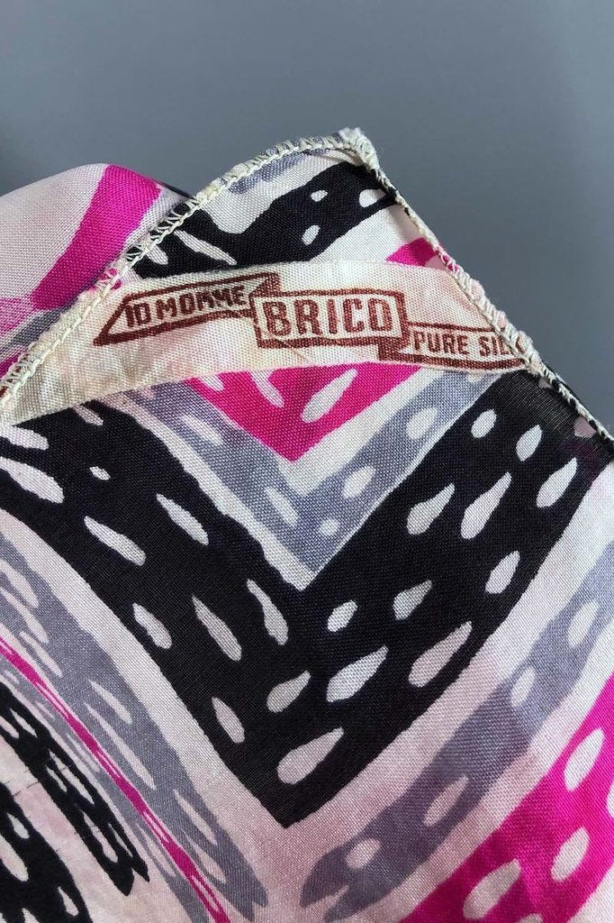 Vintage Pink Floral Print Brico Silk Scarf-ThisBlueBird - Modern Vintage