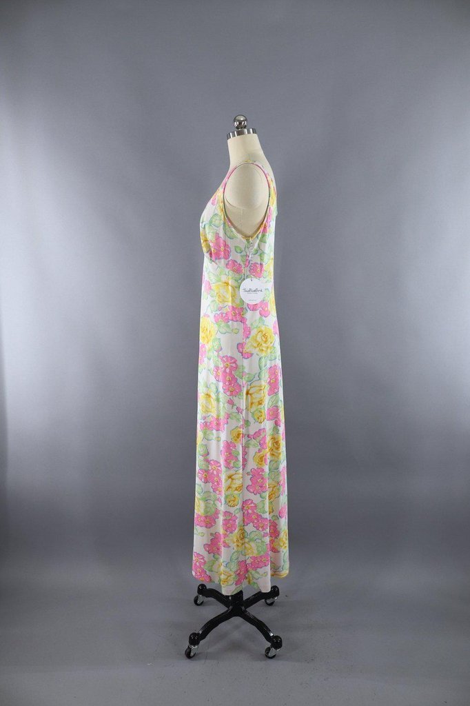 Vintage 1960s Pink Floral Print Long Nightgown - ThisBlueBird