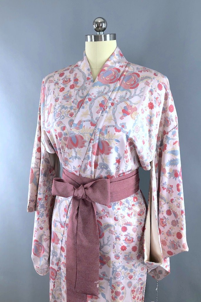 Vintage Pink Paisley Silk Kimono Robe-ThisBlueBird - Modern Vintage