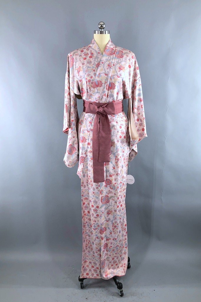 Vintage Pink Floral Silk Kimono Robe – ThisBlueBird