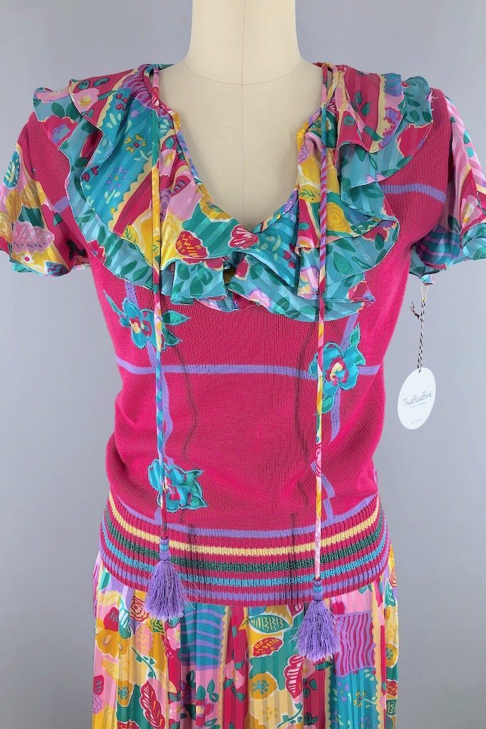 Vintage Pink Floral Sweater &amp; Skirt Set-ThisBlueBird - Modern Vintage