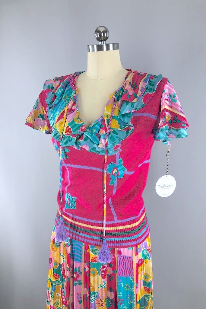 Vintage Pink Floral Sweater &amp; Skirt Set-ThisBlueBird - Modern Vintage