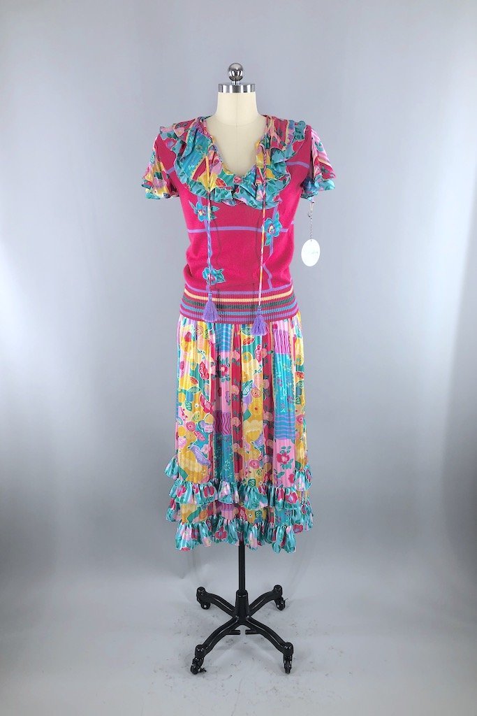 Vintage Pink Floral Sweater &amp; Skirt Set-ThisBlueBird - Modern Vintage