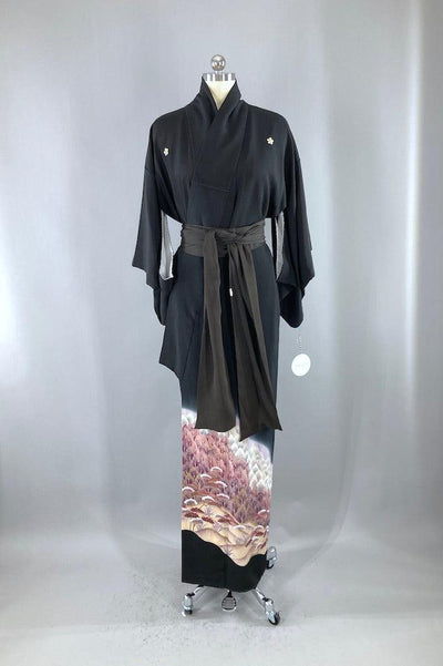 Vintage Pink Forest Silk Kimono Robe-ThisBlueBird