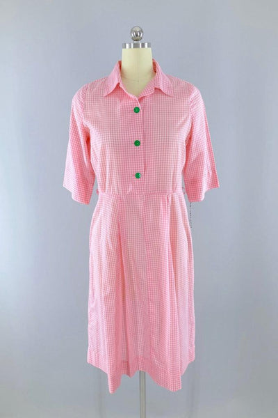 Vintage Pink Gingham Day Dress-ThisBlueBird