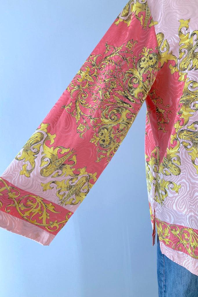 Vintage Pink & Gold Scarf Print Blouse-ThisBlueBird