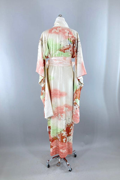 Vintage Pink & Green Silk Kimono Robe-ThisBlueBird