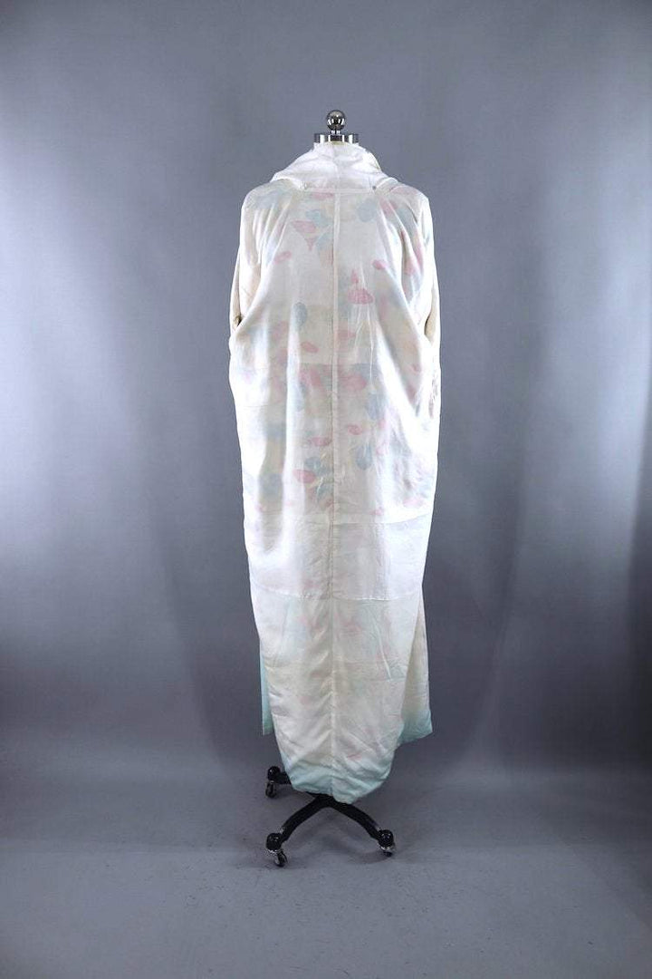 Vintage Silk Kimono Robe / Pink &amp; Green Trees-ThisBlueBird