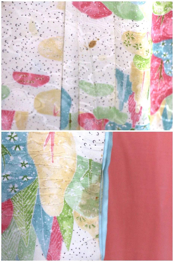 Vintage Silk Kimono Robe / Pink &amp; Green Trees-ThisBlueBird