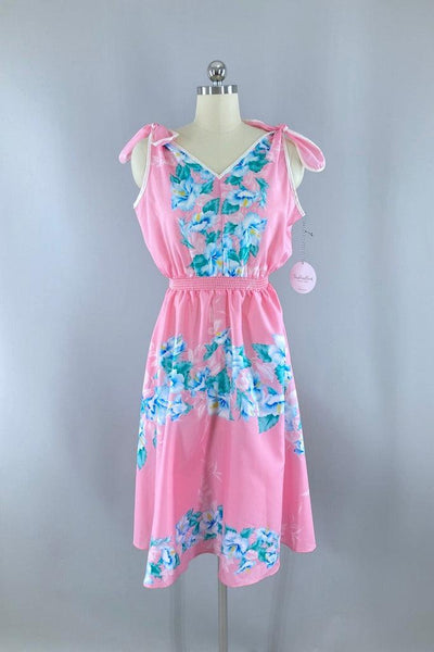 Vintage Pink Hawaiian Floral Print Sundress-ThisBlueBird