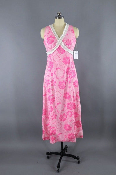 Vintage Pink Hawaiian Print Maxi Dress - ThisBlueBird