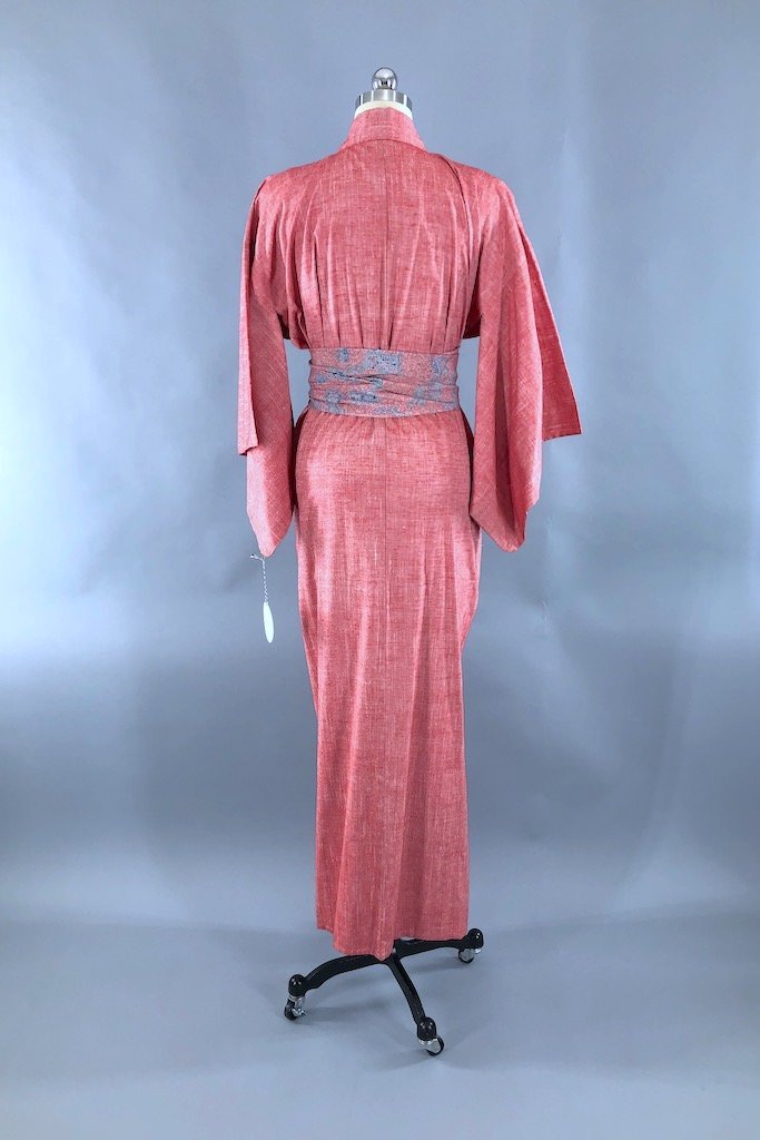 Vintage Pink Heather Raw Silk Kimono Robe-ThisBlueBird - Modern Vintage