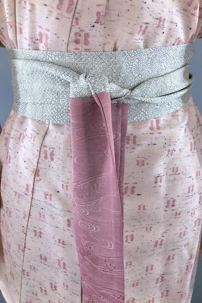 Vintage Pink Ikat Raw Silk Kimono Robe-ThisBlueBird