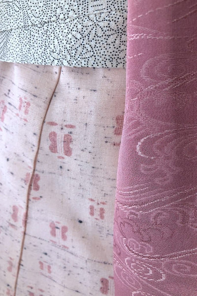 Vintage Pink Ikat Raw Silk Kimono Robe-ThisBlueBird