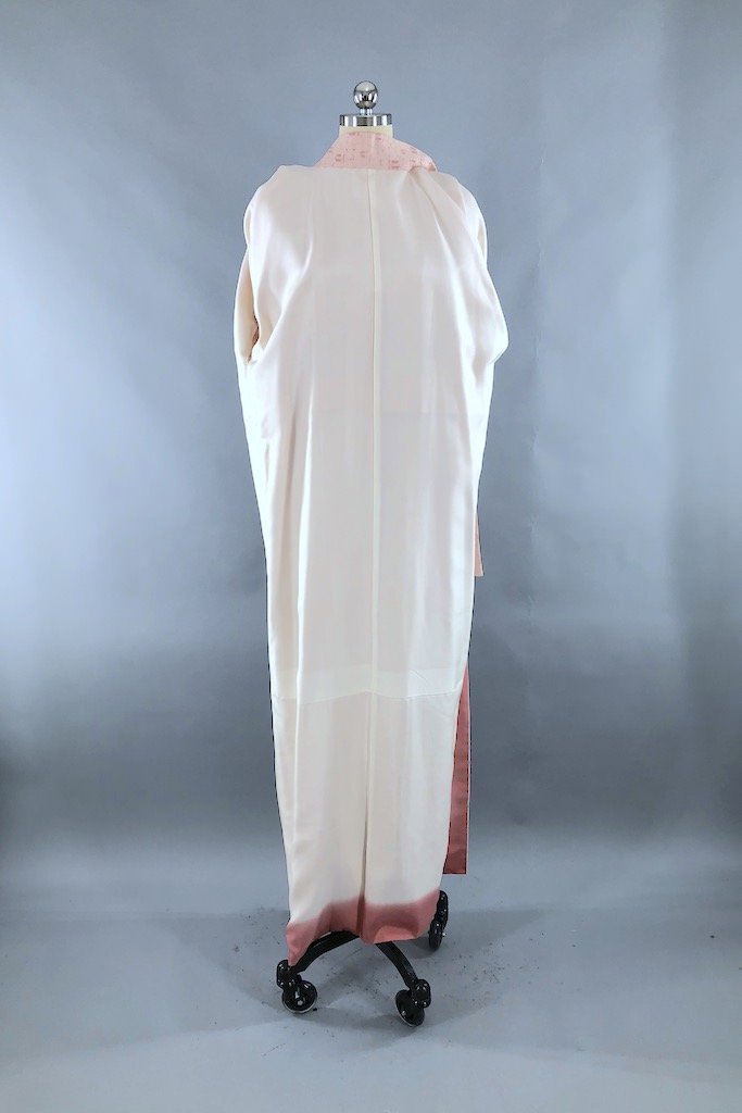 Vintage Pink Ikat Raw Silk Kimono Robe-ThisBlueBird