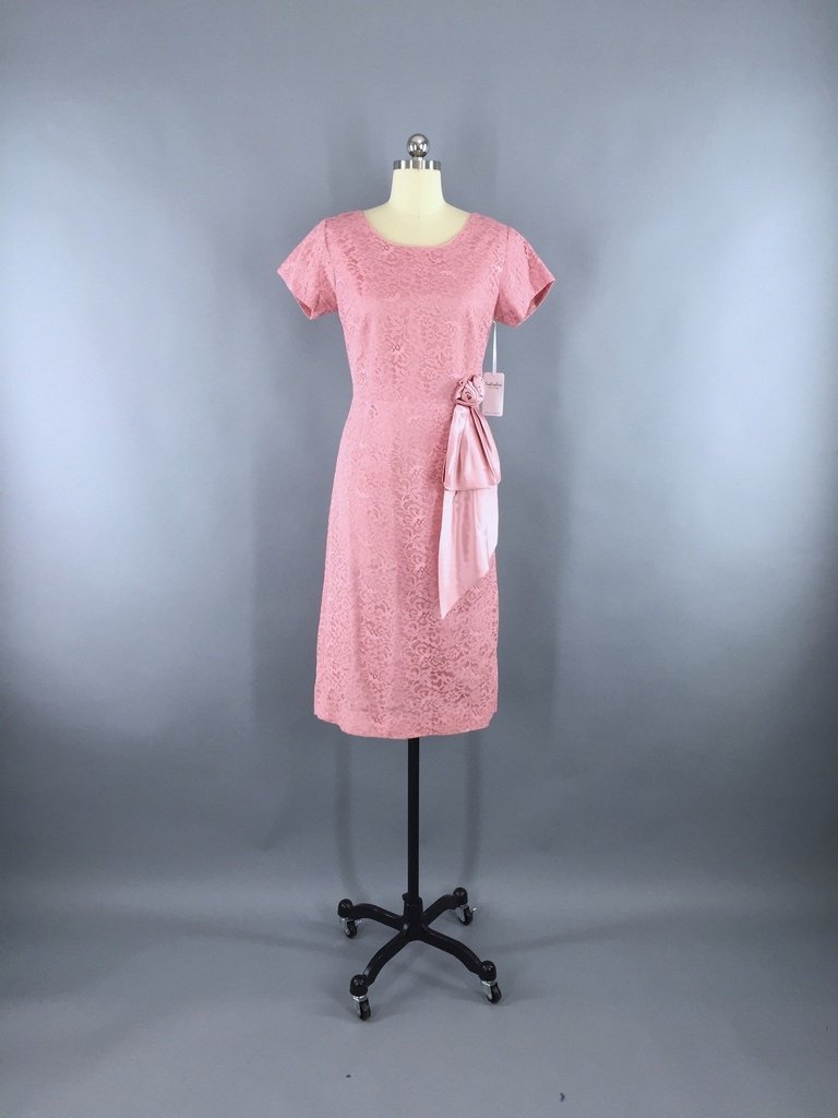 1950s Vintage Pink Lace Cocktail Dress - ThisBlueBird
