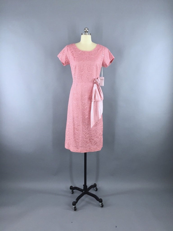 1950s Vintage Pink Lace Cocktail Dress - ThisBlueBird