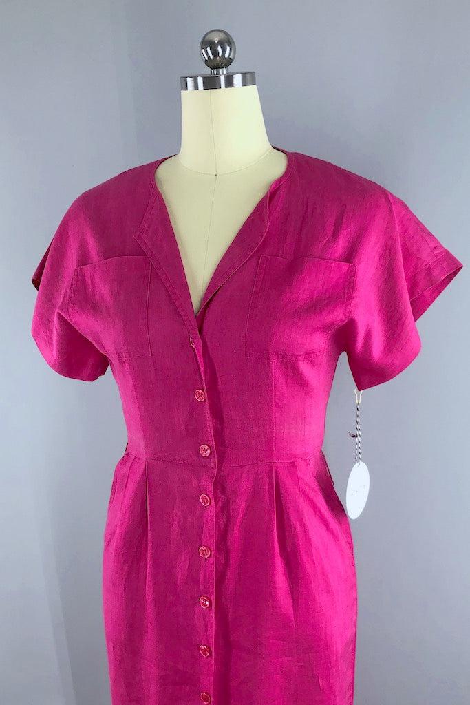 Vintage Pink Linen Day Dress-ThisBlueBird