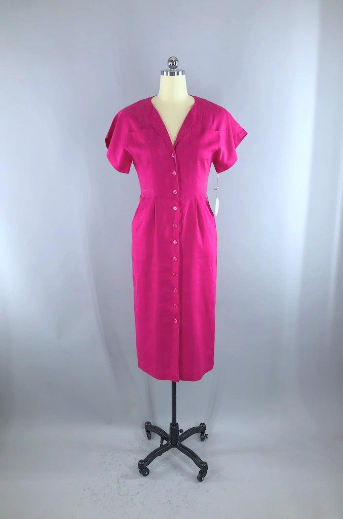 Vintage Pink Linen Day Dress-ThisBlueBird