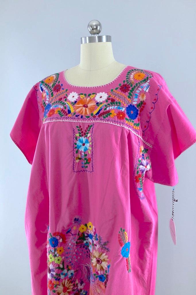 Vintage Pink Mexican Embroidered Dress-ThisBlueBird