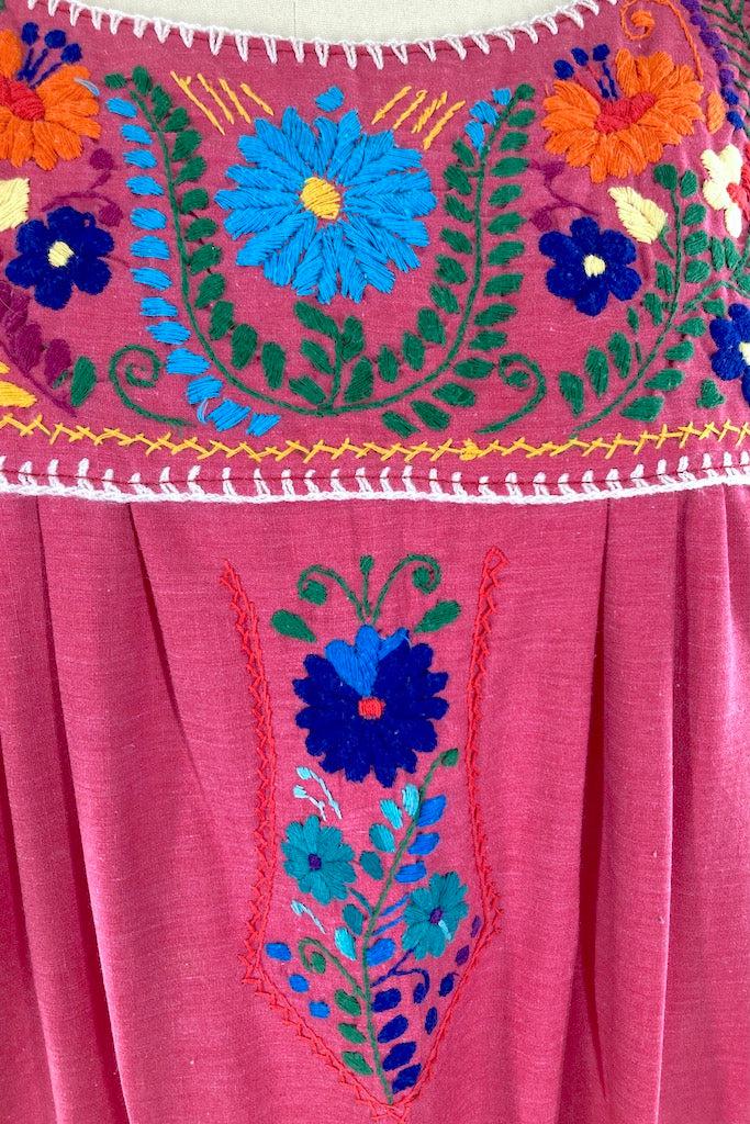 Vintage Pink Mexican Embroidered Dress-ThisBlueBird