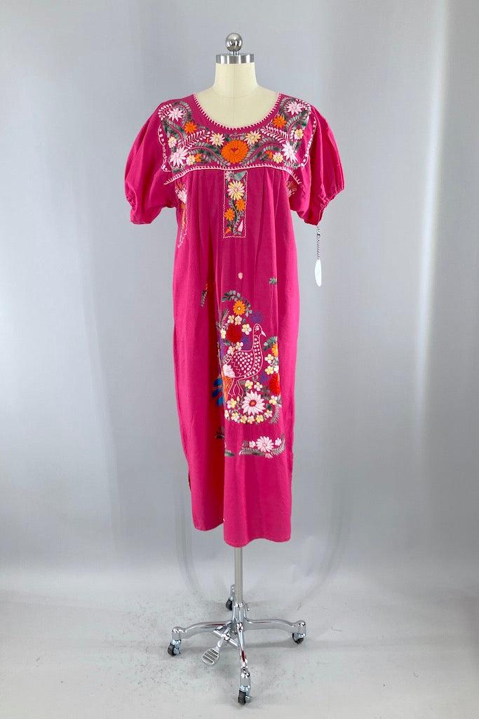 Vintage Pink Mexican Embroidered Dress-ThisBlueBird